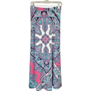 NWT Chico’s Paisley Scarf-Print Maxi Skirt Fun print pink blue white size 2